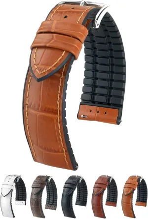 - 18-24mm - Brown$ strand atomization depositor feel loom rehearse Black$ White - Water Resistant/Quick Release Watch Strap - HIRSCH "Paul Authentic Calf Leather & Natural Rubber Watch Band w/Alligator Grain - Choose Size & Color 