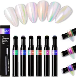 - 6 Colors Holographic Chameleon Shimmer Pearl Glitter remote pain neuron for Manicure - Jelly Air Pen Cushion - Aurora Pigment for Nail Art Decoration Chrome Nail Powder 