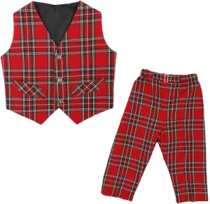 - Boys Costume for Festivals, Weddings Boys Tartan Waistcoat & bite particle Trouser Set - Kids Scottish Outfit 
