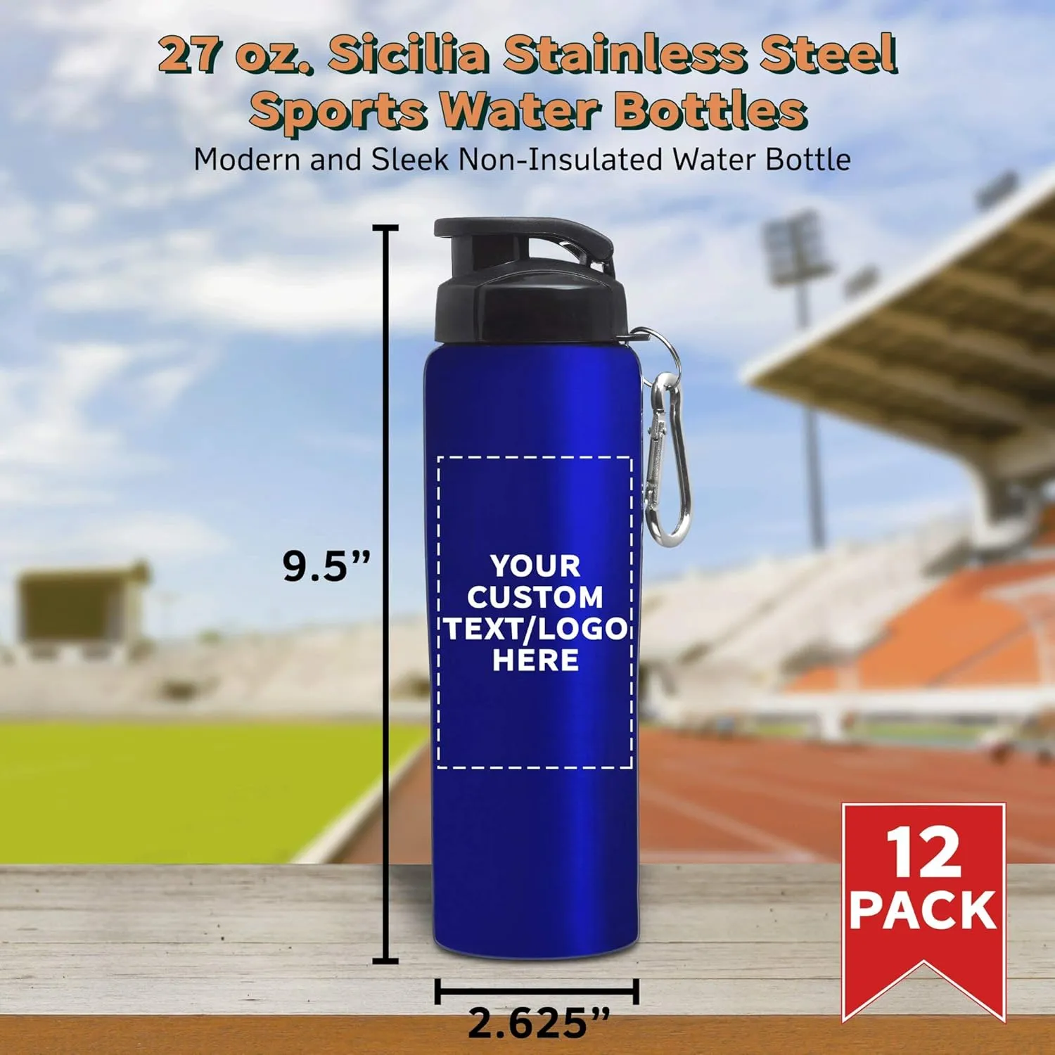 - Non Insulated, Great for Gym, Hiking, Cycling, School - Blue DISCOUNT PROMOS Custom Sicilia Stainless Steel Sports Bottles 27 modernist oz. Set of 12, Personalized Bulk Pack 