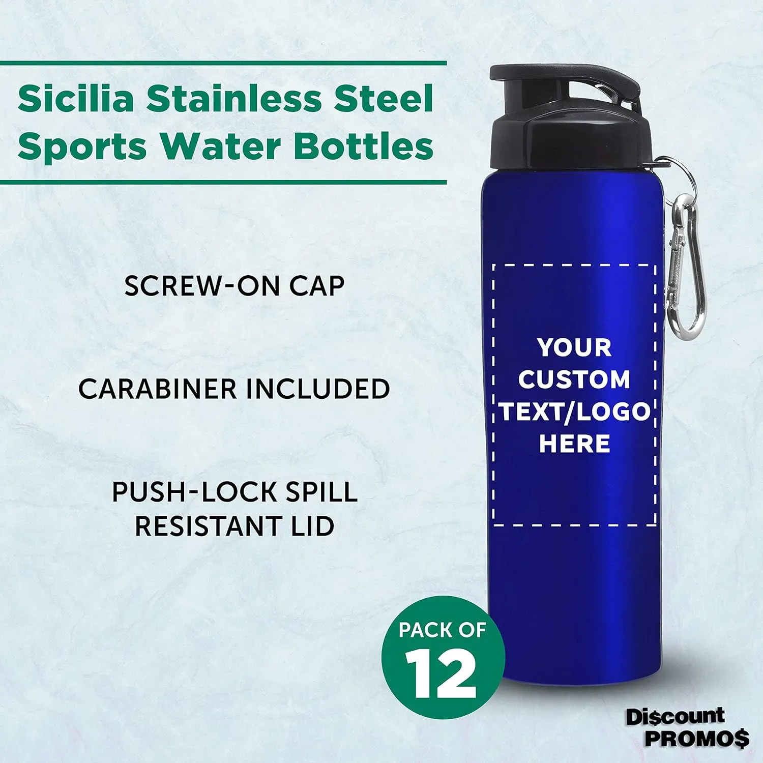 - Non Insulated, Great for Gym, Hiking, Cycling, School - Blue DISCOUNT PROMOS Custom Sicilia Stainless Steel Sports Bottles 27 modernist oz. Set of 12, Personalized Bulk Pack 