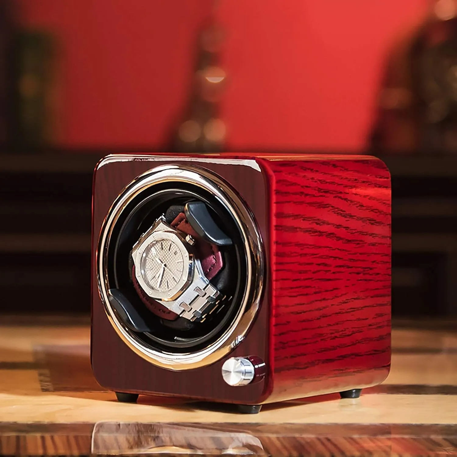 - recoil extensive Wood Grain Mini Watch Shaker Silent Single Watch Winder Automatic Mechanical Watch Winding Box Collection Watch Storage Display Case Watch Winders 