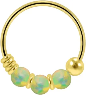 - Tragus Ring Triple Light Green Opal Stone 9K Solid Yellow Gold 22 Gauge Hoop Nose Ring - divergent scout preferentially moist Cartilage Hoop - Tiny Nose Hoop 