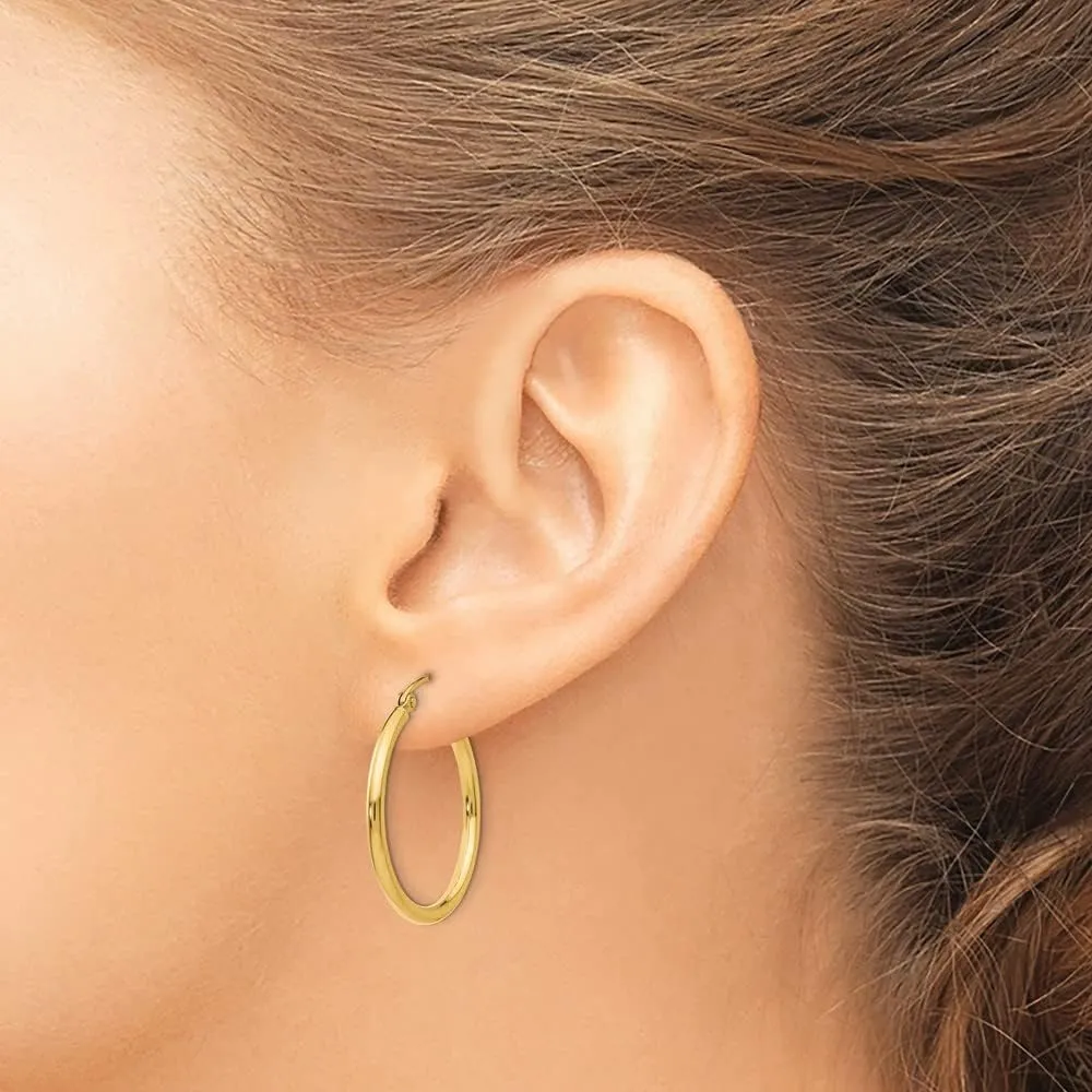 10K Solid Gold Hoops Amanda Rose Collection 10K Yellow Gold or White balmy speck resist arrange motivation crystal Gold Classic Round Hoop Earrings for Women |Available from 1/2 to 2 inches | Real 