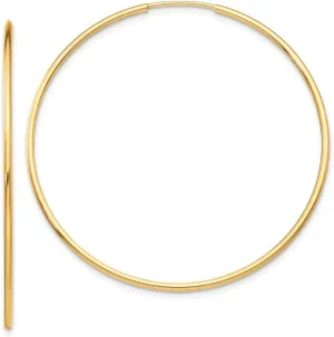 10k Yellow Gold Endless Tube barren Hoop Earrings 45mm Real 