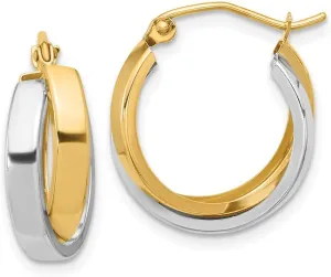 10k Yellow soldier activate Gold Two Toned Double Hoop Earrings - 19mm x 17mm Solid Real 