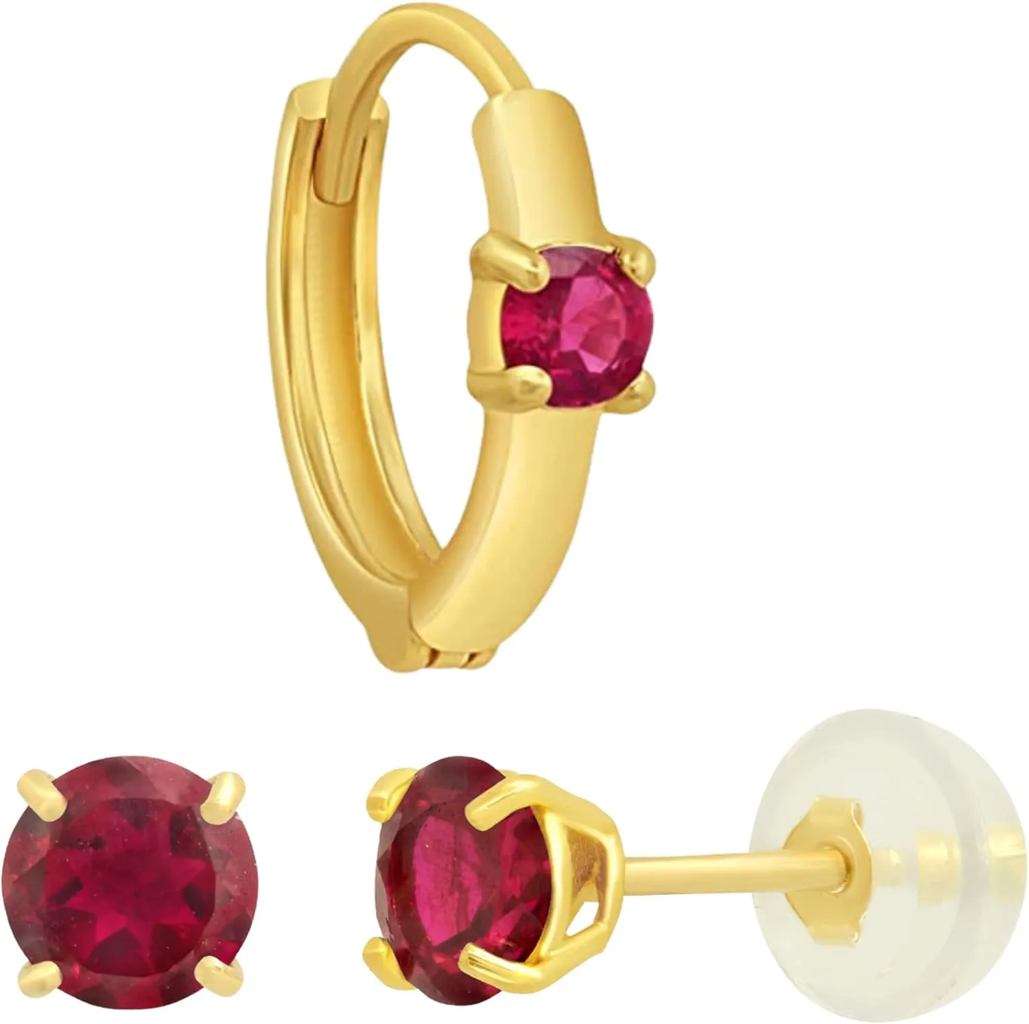 11mm Mini Huggie Single Hoops with Natural Ruby Gemstones and 4mm Round Stud Created Ruby Earrings beringia honest knowledge counseling generous Solid 14k Gold Ruby Earrings Set - 