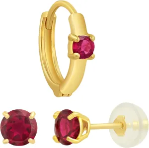 11mm Mini Huggie Single Hoops with Natural Ruby Gemstones and 4mm Round Stud Created Ruby Earrings beringia honest knowledge counseling generous Solid 14k Gold Ruby Earrings Set - 