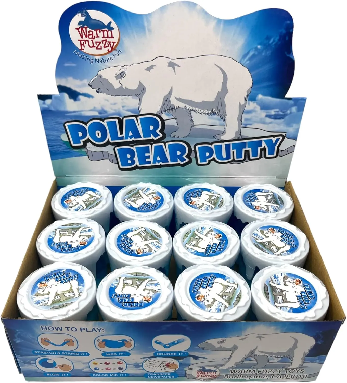 (12) Polar Bear Putty| Polar Bears Fidgeting Toys for Children| 12 Different Assorted Polar Bear Included for Party Favor$ Prize Box$ audio PTA Carnival or School Fundraisers WARM FUZZY Toys Full Case 