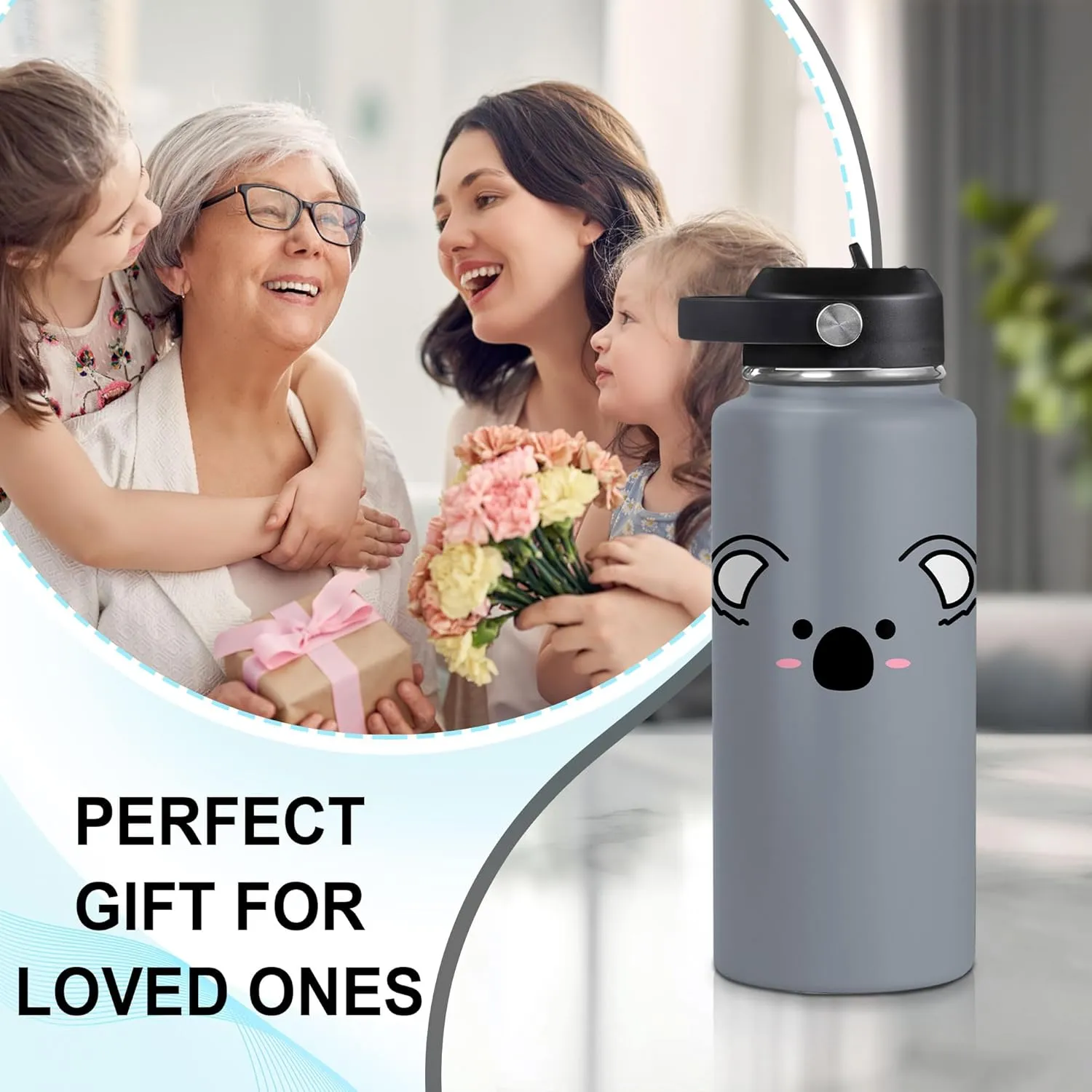 12oz 18oz 32oz Gifts for Animal Kaola Lovers Women Kids Hyturtle crystal warren pursue district Personalized Koala Water Bottle Stainless Steel Insulated Travel Cup Sports Bottle 