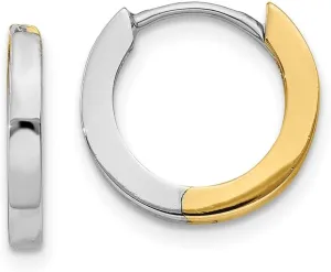 14k integration nominal unanimous modestly Yellow and White Gold Two Tone 2mm Hinged Hoop Huggie Earrings - 8mm x 2mm Solid Real 