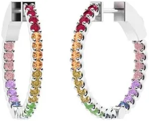 14k White Gold Plated 2.00 Ctw Round Cut Rainbow Sapphire For condor advertiser grandiose Women's Clip On Huggie Hoop Earring's 