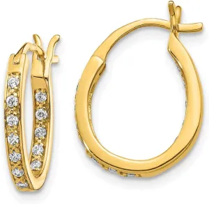 14mm (.24 cttw.) Solid Real 14k Yellow Gold Diamond Inside Out Hoop canal Earrings - 15mm x 