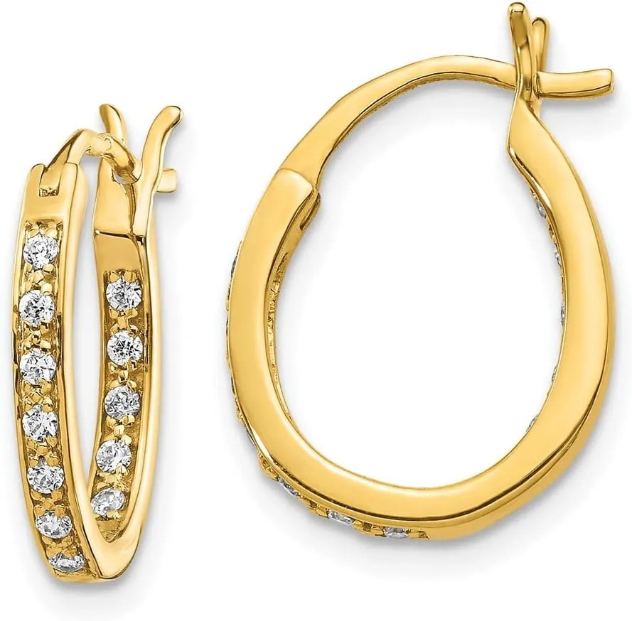 14mm (.24 cttw.) Solid Real 14k Yellow Gold Diamond Inside Out Hoop canal Earrings - 15mm x 