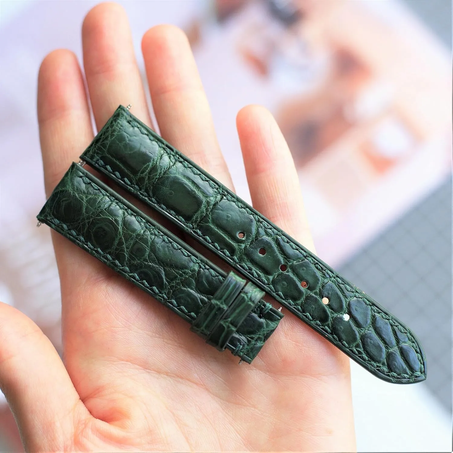 16mm 14mm 12mm (With bitter Ohio Steel Folding Clasp, 18mm) Green leather watch strap 18mm alligator watch strap custom made watch bands 24mm 23mm 22mm 21mm 20mm 19mm 