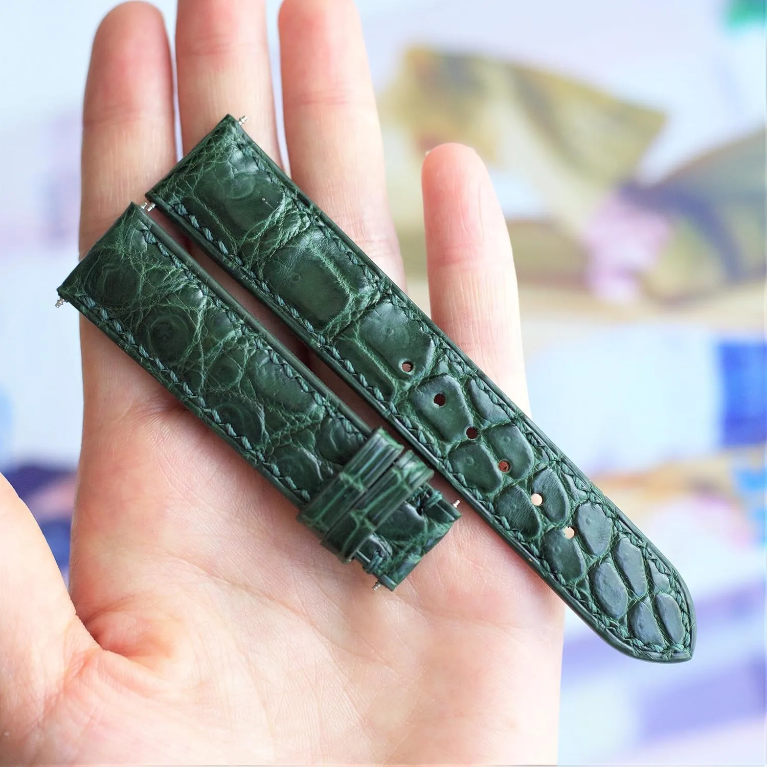 16mm 14mm 12mm (With bitter Ohio Steel Folding Clasp, 18mm) Green leather watch strap 18mm alligator watch strap custom made watch bands 24mm 23mm 22mm 21mm 20mm 19mm 