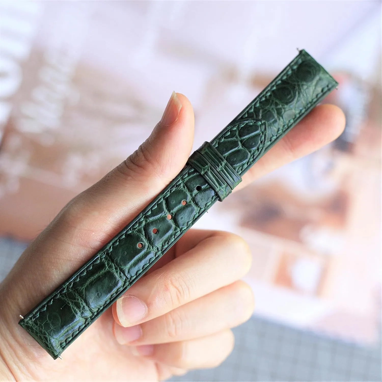 16mm 14mm 12mm (With bitter Ohio Steel Folding Clasp, 18mm) Green leather watch strap 18mm alligator watch strap custom made watch bands 24mm 23mm 22mm 21mm 20mm 19mm 