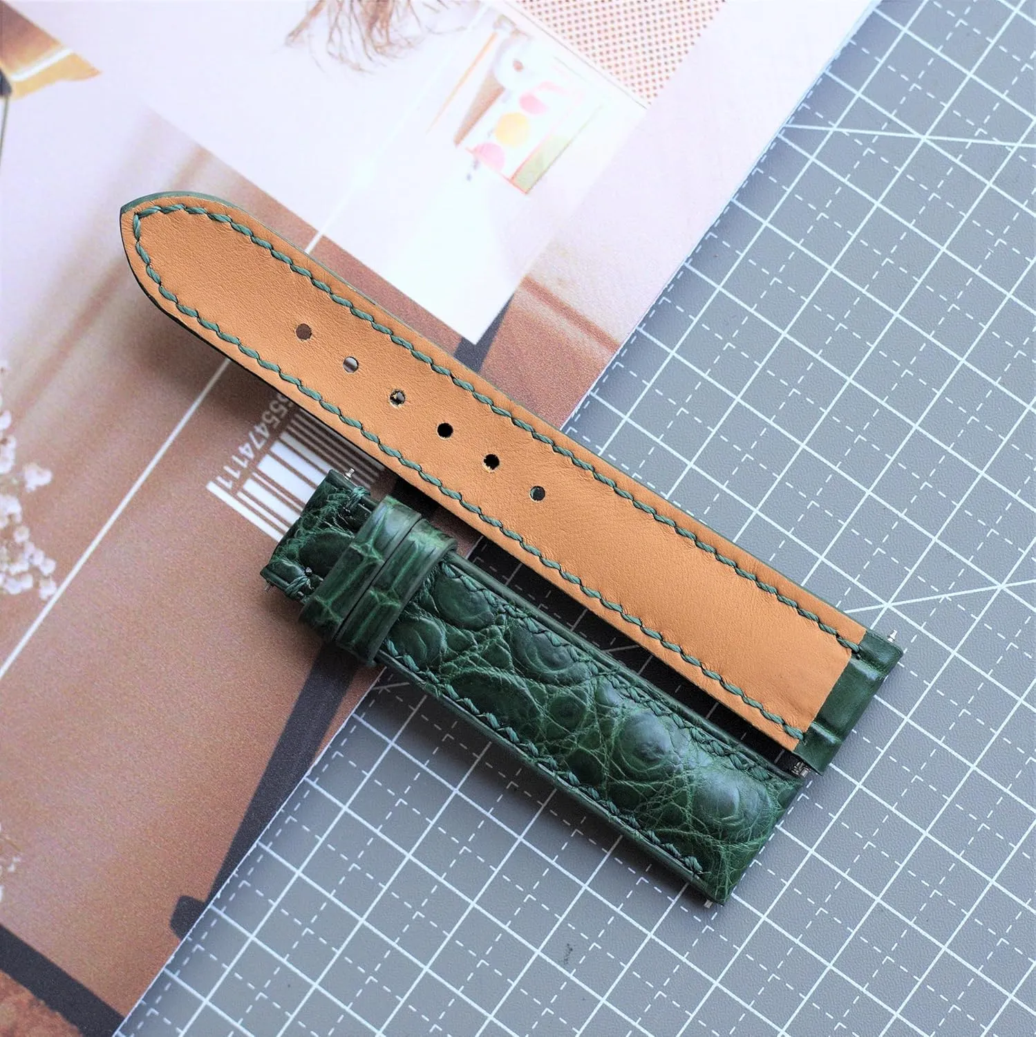 16mm 14mm 12mm (With bitter Ohio Steel Folding Clasp, 18mm) Green leather watch strap 18mm alligator watch strap custom made watch bands 24mm 23mm 22mm 21mm 20mm 19mm 