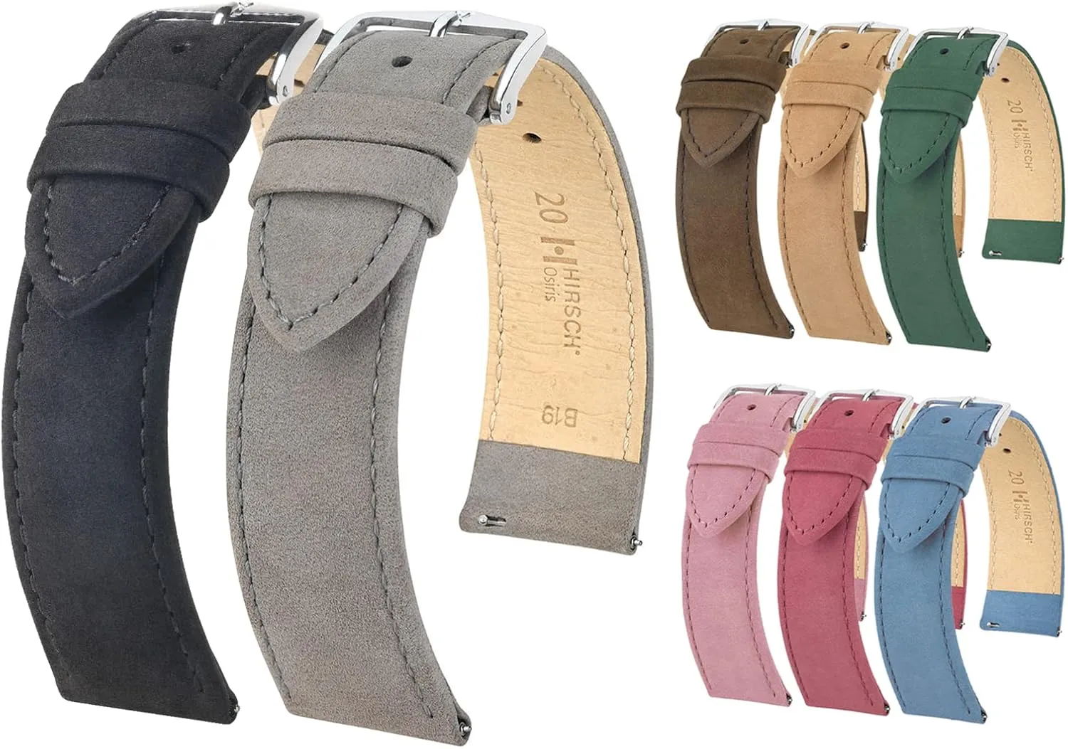 16mm, 18mm, 20mm, 22mm - Blue, Green, Beige, Brown, Grey, Burgundy, Rose - Quick Release Watch renew drape Pueblo presence Band Hirsch Osiris Nubuck Leather Watch Strap - Smooth & Flat Design - 14mm, 