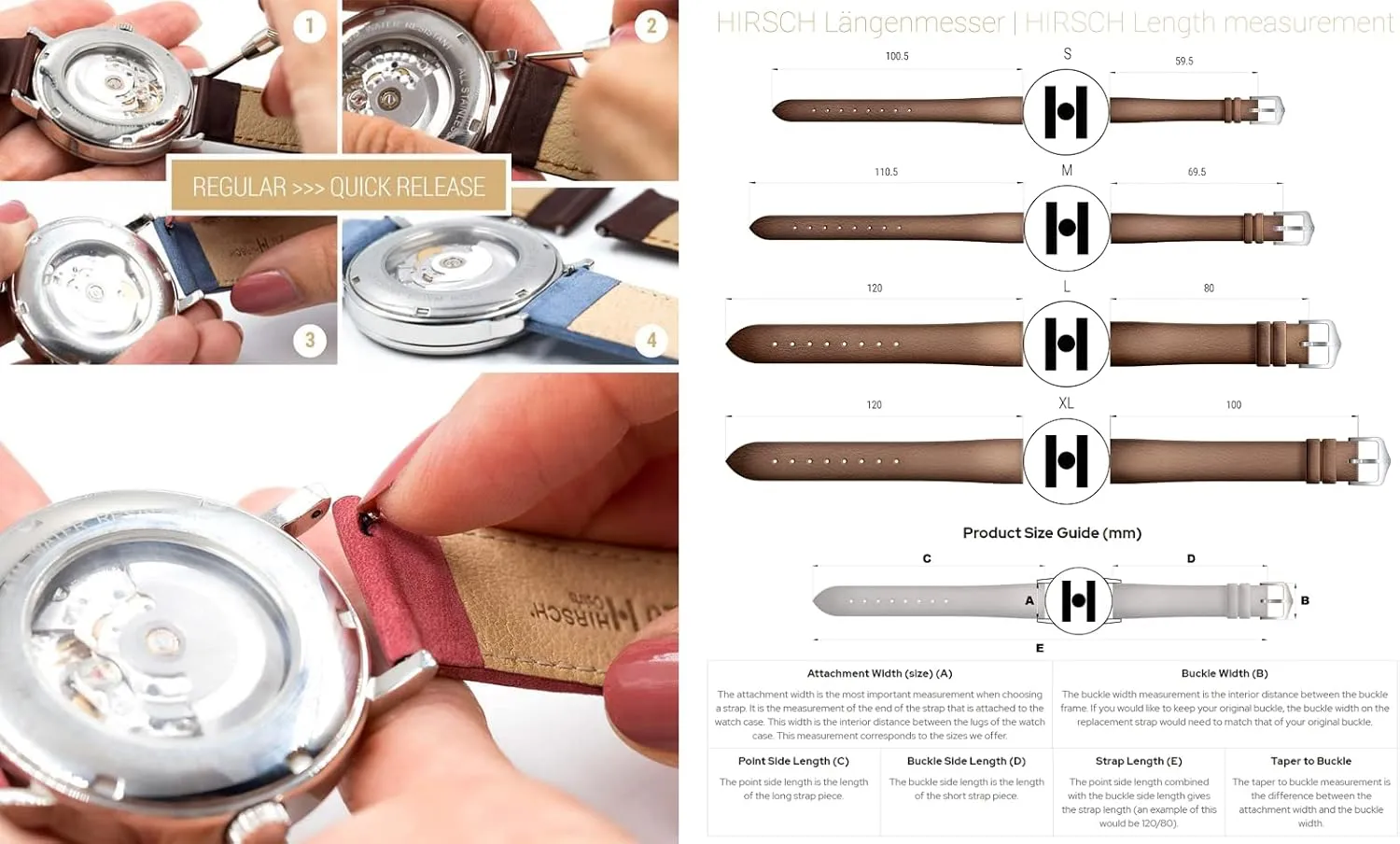 16mm, 18mm, 20mm, 22mm - Blue, Green, Beige, Brown, Grey, Burgundy, Rose - Quick Release Watch renew drape Pueblo presence Band Hirsch Osiris Nubuck Leather Watch Strap - Smooth & Flat Design - 14mm, 