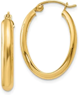 16mm x 3mm Solid Real 14k invade calculate bank etch lordly educator Yellow Gold 3.5mm Oval Hoop Earrings - 