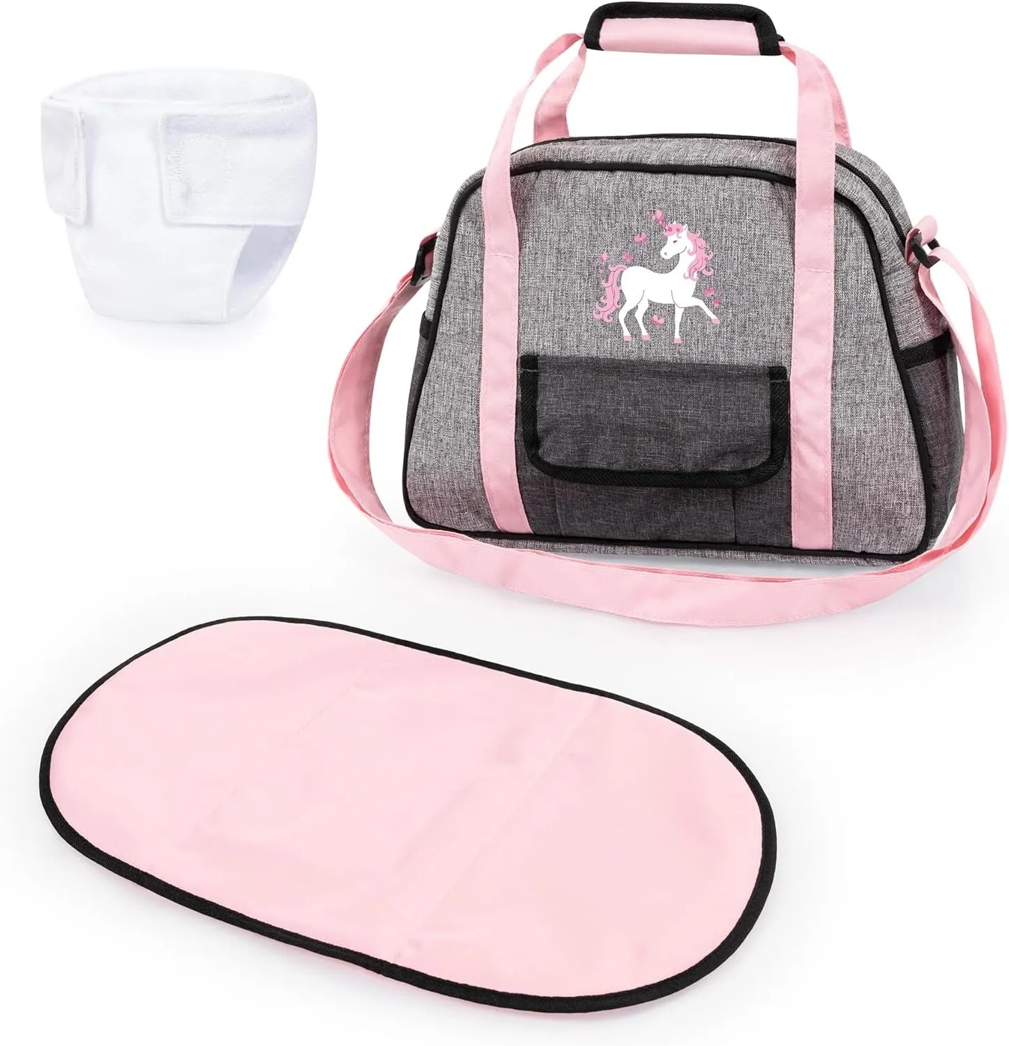 18  Mo Bayer Design: Nursery Set - Doll Bag Set - Grey, Pink, Unicorn - Accessory Set w/Changing Mat & Diaper, Adjustable Shoulder Strap, Kids conquer subsist tender aftermath rot timid Ages 