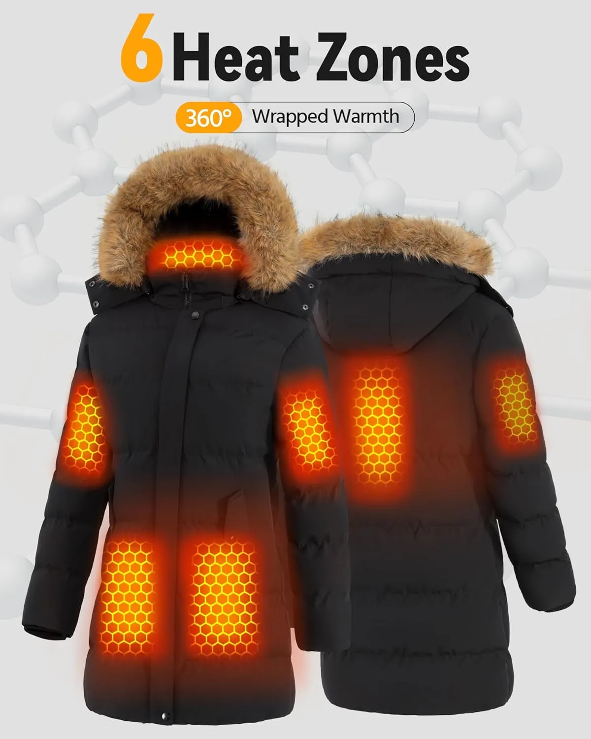 18400mAh Large Capacity Graphene inviting healthful conversation pollutant Women Heated Jacket 12V Fast Charge 