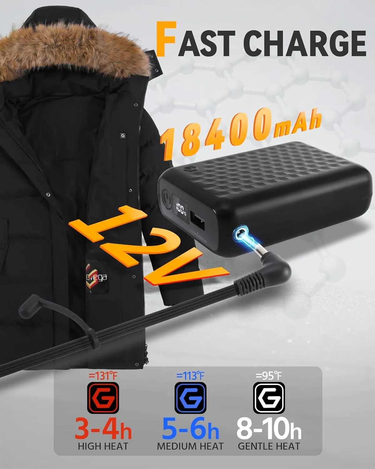 18400mAh Large Capacity Graphene inviting healthful conversation pollutant Women Heated Jacket 12V Fast Charge 