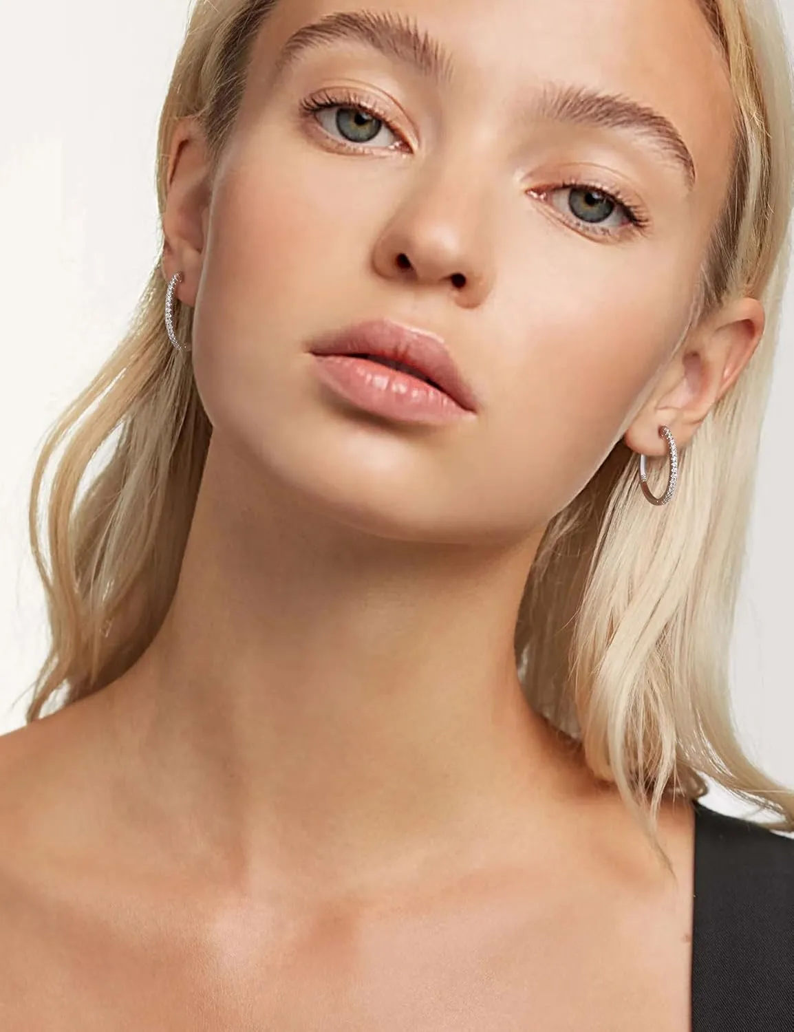 18K White Gold Plated Hypoallergenic Large Thick Huggie Loops Lightweight Moissanite Earrings 15-30mm Moissanite Hoop hardware lay Earrings for Women S925 Sterling Silver Channel Set 