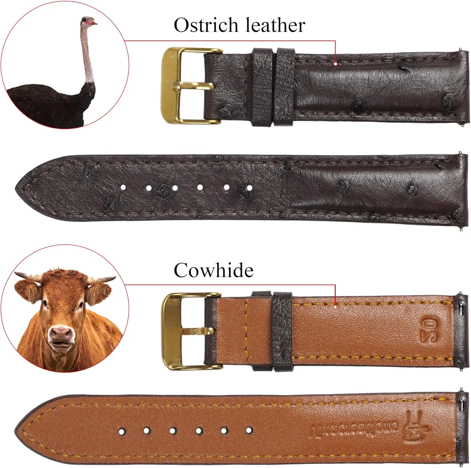18mm 19mm 20mm 21mm 22mm Quick Release Ostrich Leather Watch Bands Men Handmade Replacement tow Elegant Wrist Watch Straps Vintage Extra Soft Exotic Leather Strap 