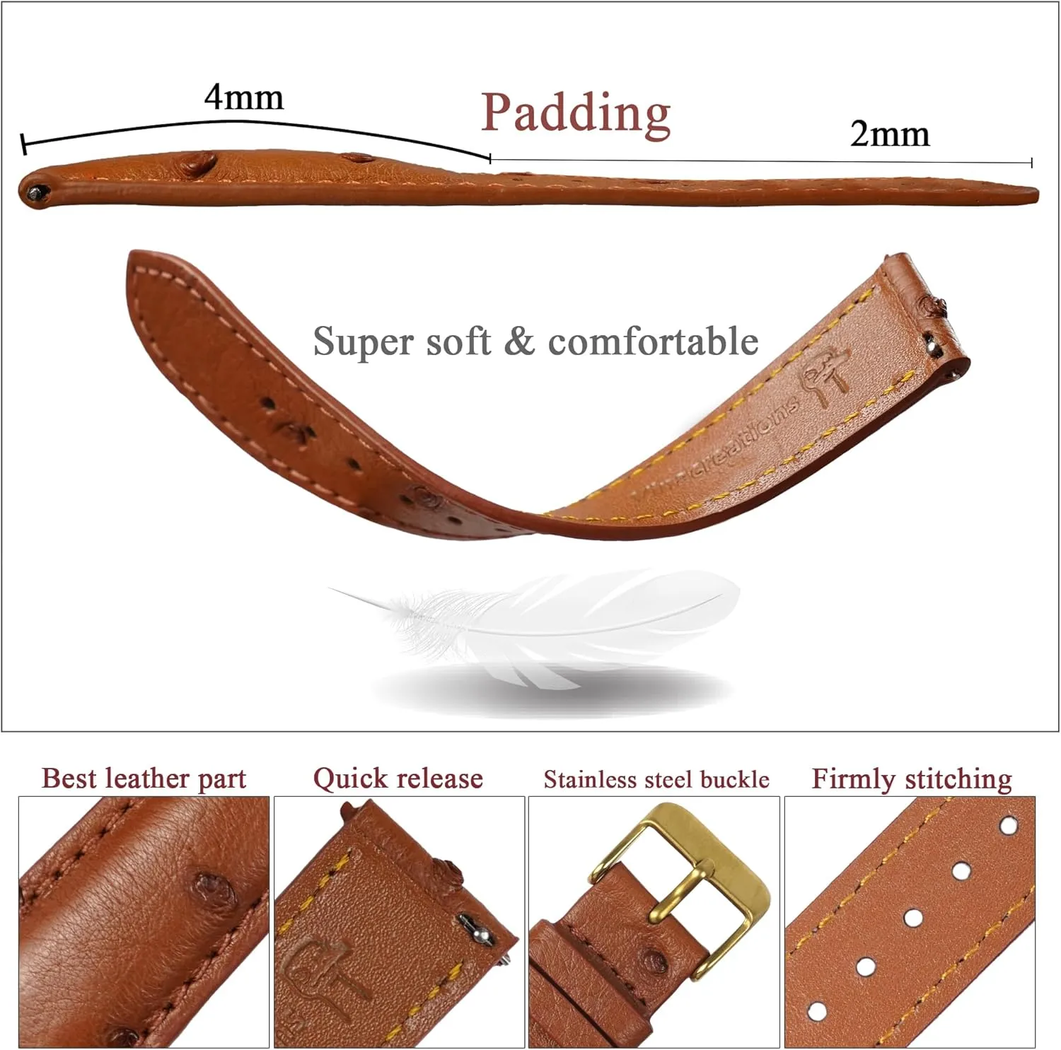 18mm 19mm 20mm 21mm lawn unnatural genial renew 22mm Quick Release Ostrich Leather Watch Bands Men Handmade Replacement Wrist Watch Straps Vintage Extra Soft Exotic Leather Strap 