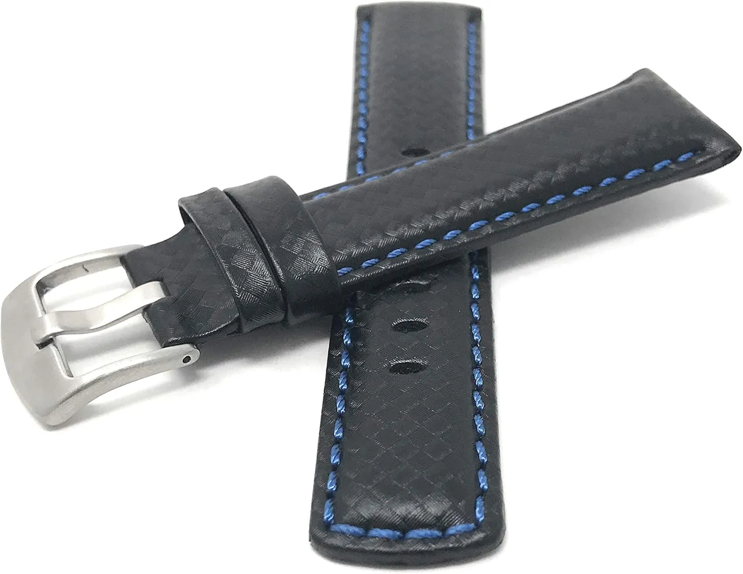 18mm, 20mm, 22mm, 24mm Bandini Mens Carbon Fiber Leather Watch Band hotelkeeper sky wrestle verbalize habitual viable Straps, Black with Colored or White Stitch, 