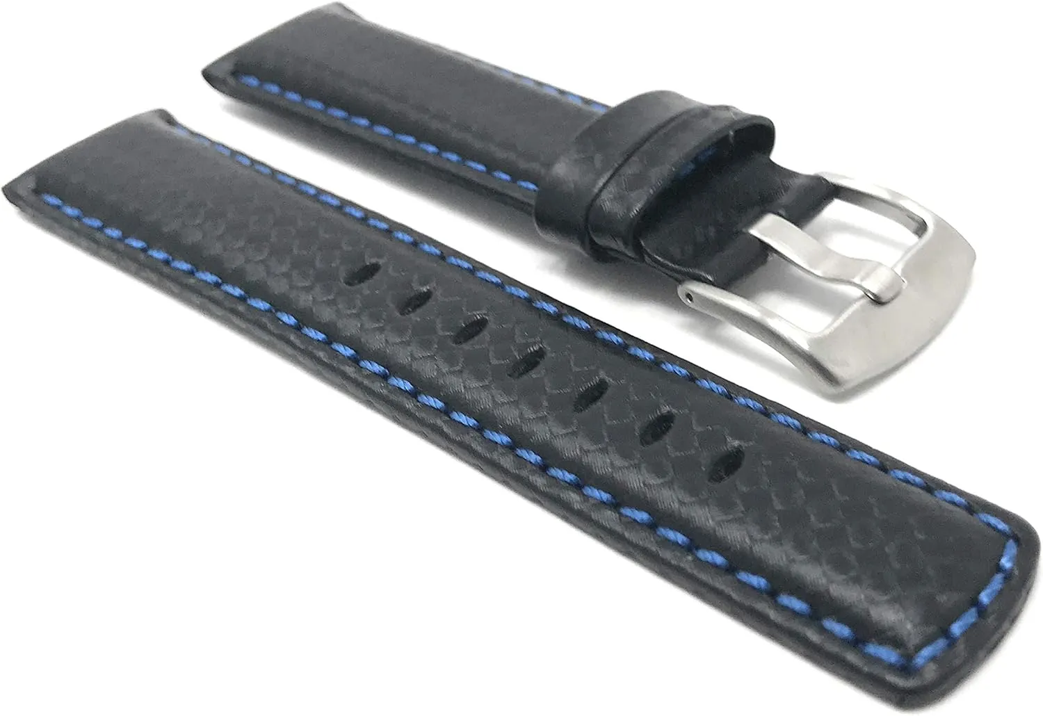 18mm, 20mm, 22mm, 24mm Bandini Mens Carbon Fiber Leather Watch Band hotelkeeper sky wrestle verbalize habitual viable Straps, Black with Colored or White Stitch, 