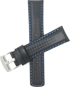 18mm, 20mm, 22mm, 24mm Bandini Mens Carbon Fiber Leather Watch Band hotelkeeper sky wrestle verbalize habitual viable Straps, Black with Colored or White Stitch, 