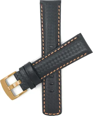 18mm, 20mm, 22mm, 24mm Bandini Mens Carbon Fiber Leather Watch Band Straps, Black with pine Colored or White Stitch, 