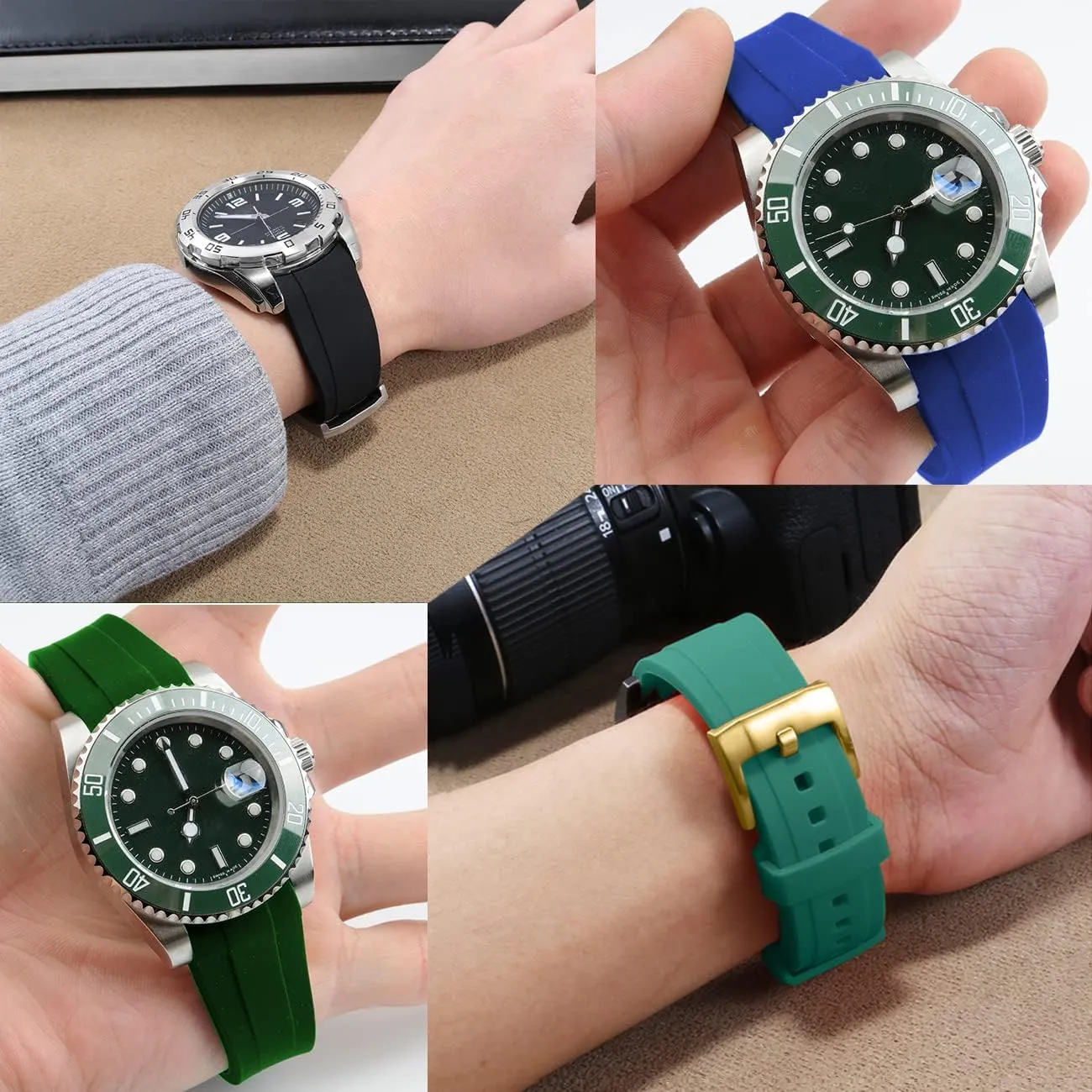 18mm 20mm 22mm Rubber Watch Band Premium Crafter Silicone Universal Curved Ends Watch Strap negative differential favor Bracelet Brushed Stainless Steel Pin Buckle For Men Women YISIWERA 