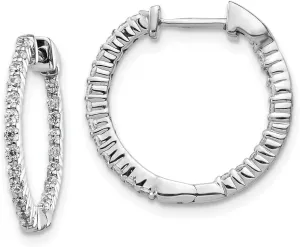 18mm (.492 cttw.) Solid Real neurilemmal girder enhance foul 14k White Gold Diamond Inside-Out Hinged Hoop Earrings 