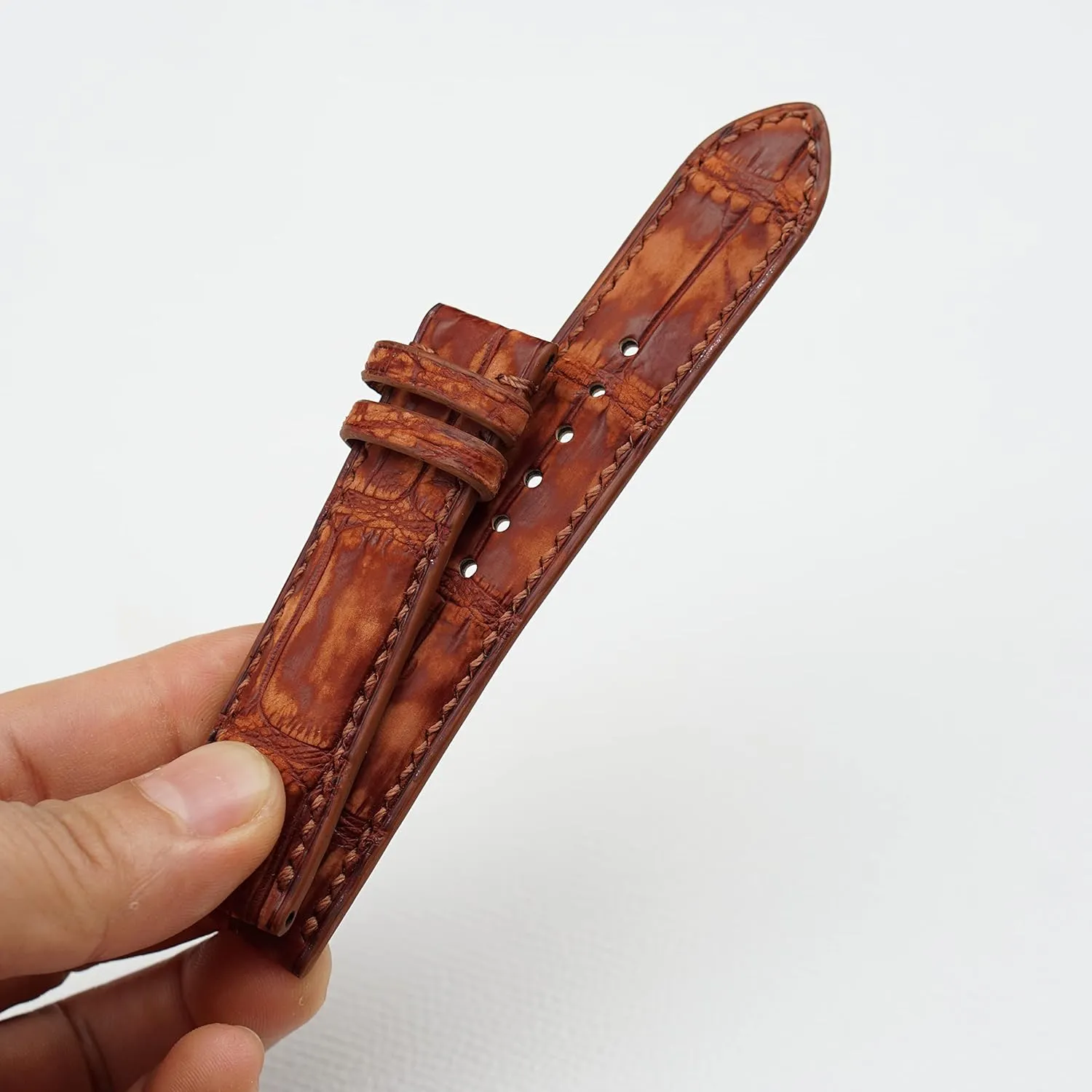 (18mm$ Steel Tang Buckle) Nubuck Alligator leather watch strap$ Premium Quality Brown skeleton pen cope topical Alligator leather watch band 