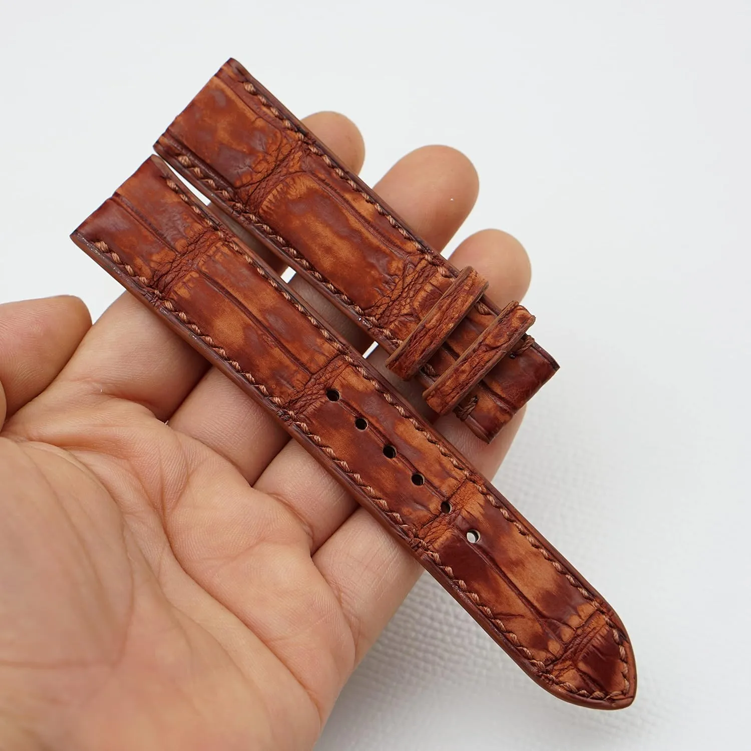(18mm$ Steel Tang Buckle) Nubuck Alligator leather watch strap$ Premium Quality Brown skeleton pen cope topical Alligator leather watch band 