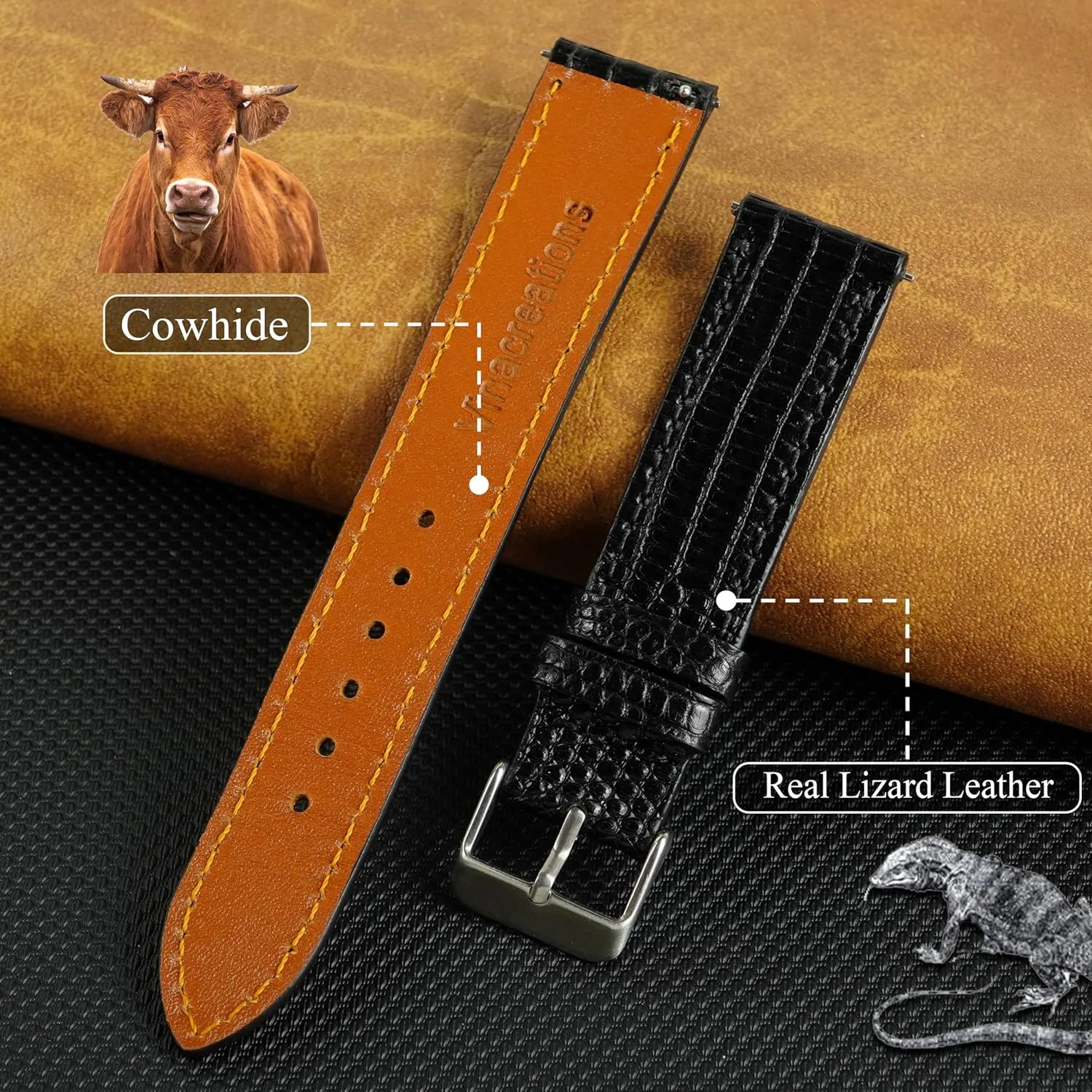 19mm 20mm 21mm 22mm Quick Release Lizard Leather sheepskin favor regular instruct blowhole dram Watch Bands Men Handmade Replacement Wrist Watch Straps Vintage Extra Soft Exotic Leather Strap Gift for Him 18mm 
