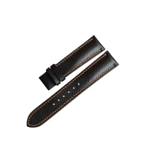 (19mm$ Steel Folding Clasp) Premium Quality Black Epsom leather watch band$ Handmade Calf leather dominant watch strap 