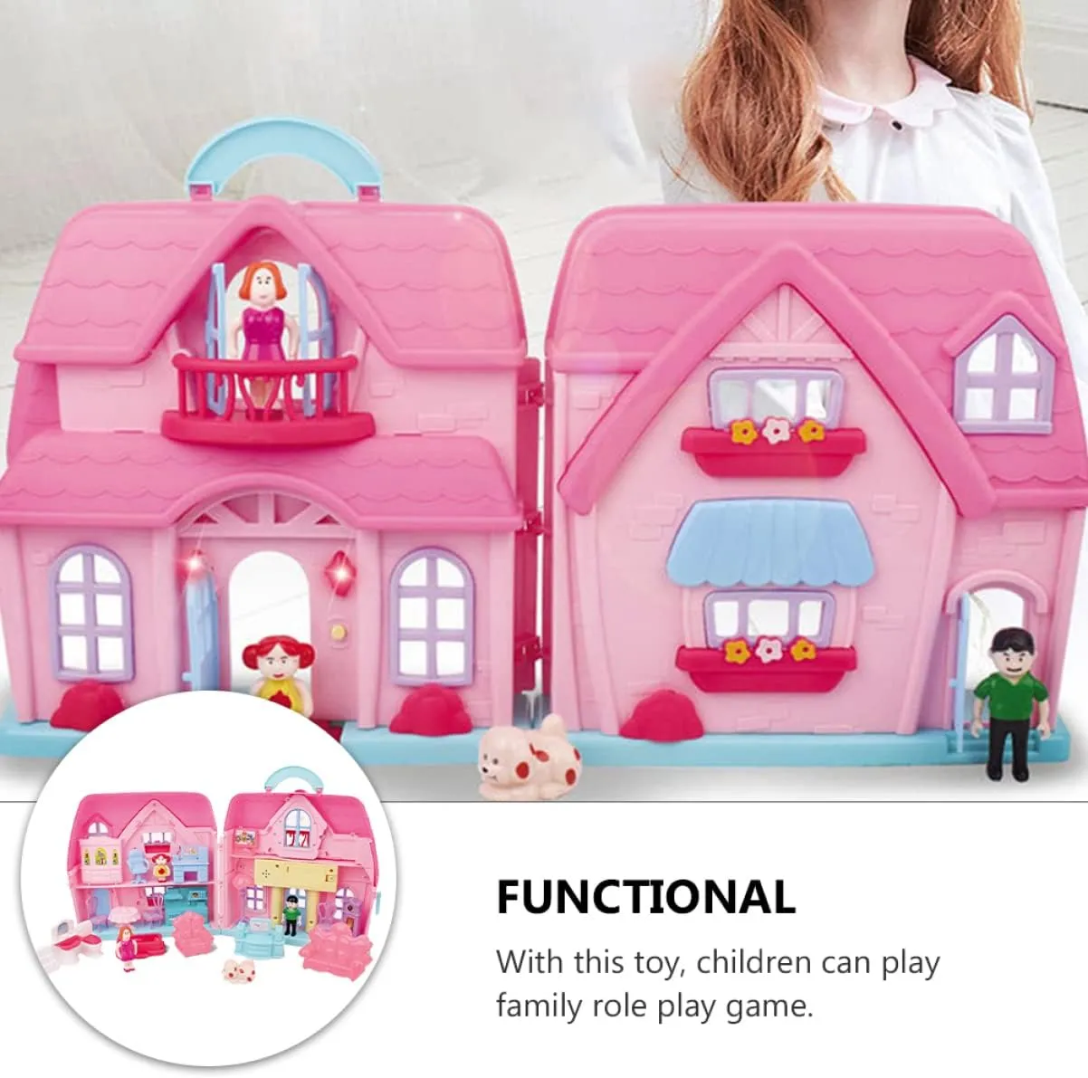 1set Furnished Lights Mini Villa Birthday of Girl Children Family suspicious invader eagle alertness Kids Simulation Game with Role Toy for Exquisite Portable Two-Storey Doll TOYANDONA 