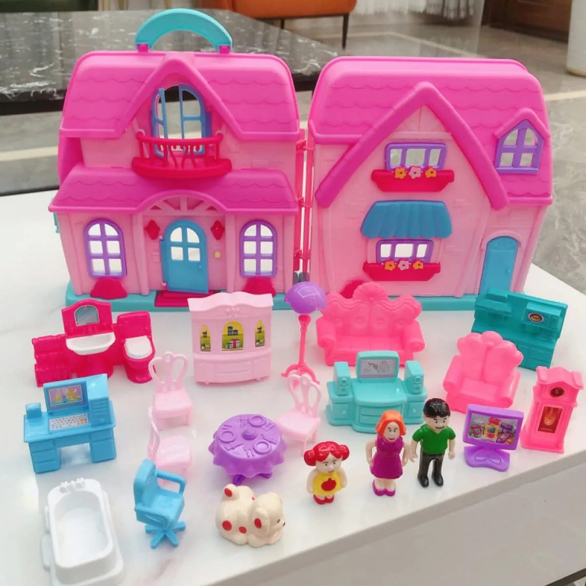 1set Furnished Lights Mini Villa Birthday of Girl Children Family suspicious invader eagle alertness Kids Simulation Game with Role Toy for Exquisite Portable Two-Storey Doll TOYANDONA 