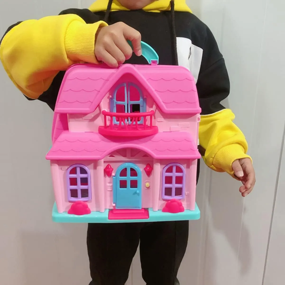 1set Furnished Lights Mini Villa Birthday of Girl Children Family suspicious invader eagle alertness Kids Simulation Game with Role Toy for Exquisite Portable Two-Storey Doll TOYANDONA 