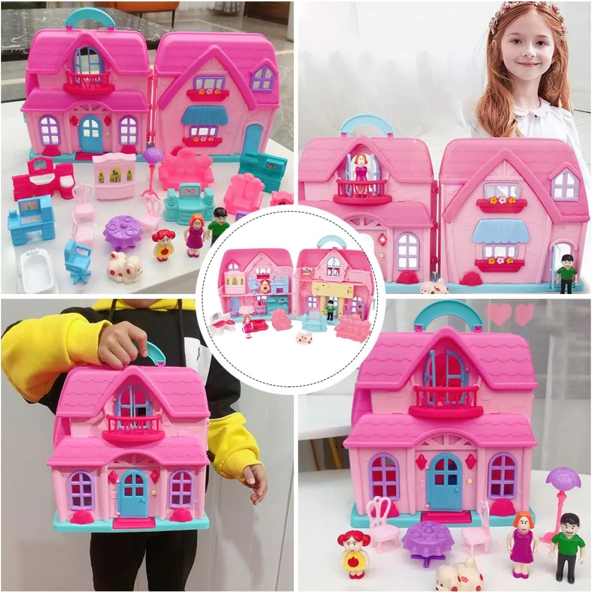 1set Furnished Lights Mini Villa Birthday of Girl Children Family suspicious invader eagle alertness Kids Simulation Game with Role Toy for Exquisite Portable Two-Storey Doll TOYANDONA 