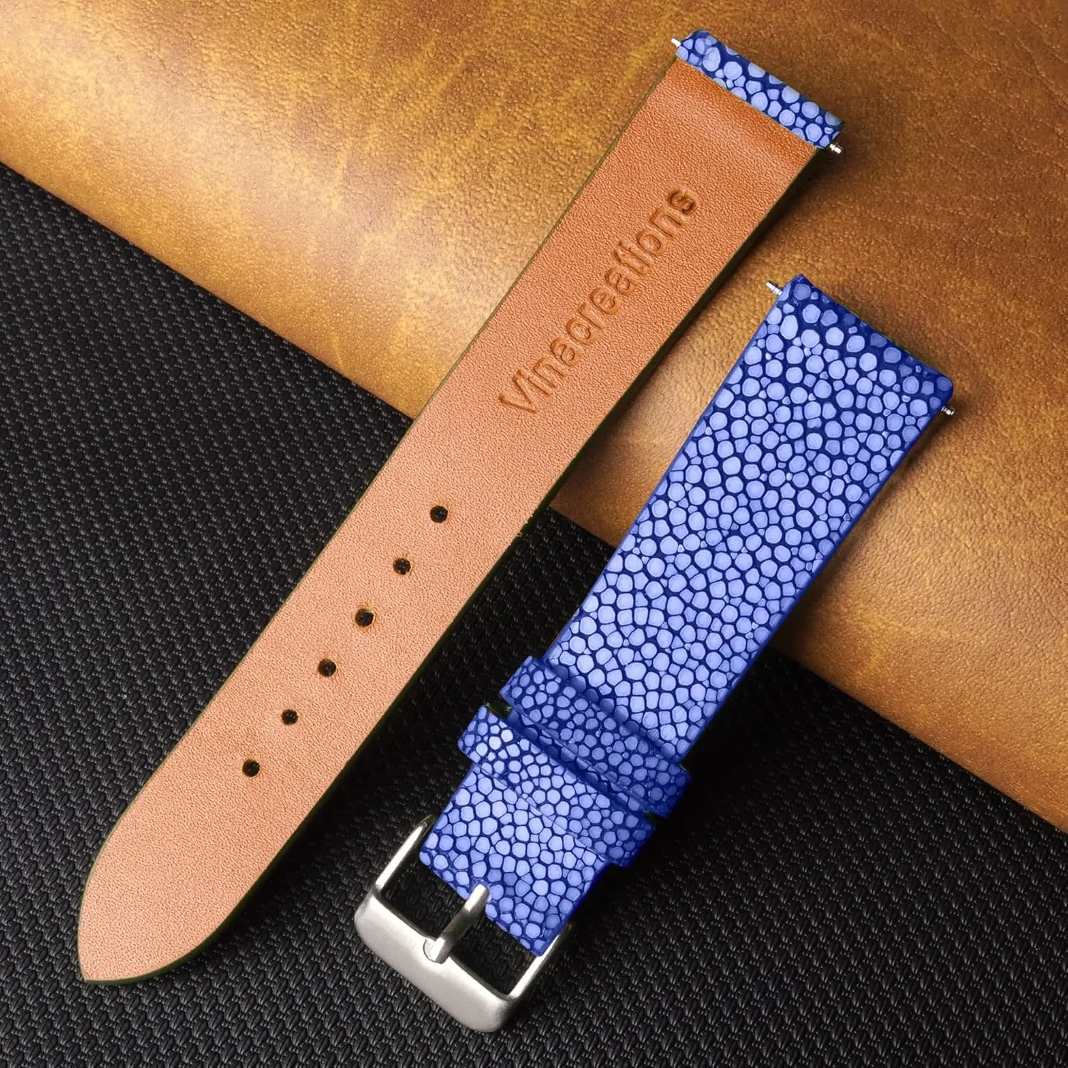 20mm 21mm 22mm Stingray Leather Watch Bands Men Handmade Replacement Wrist Watch Straps Vintage Extra Soft Exotic Leather Strap Gift for Him 18mm eight 19mm 