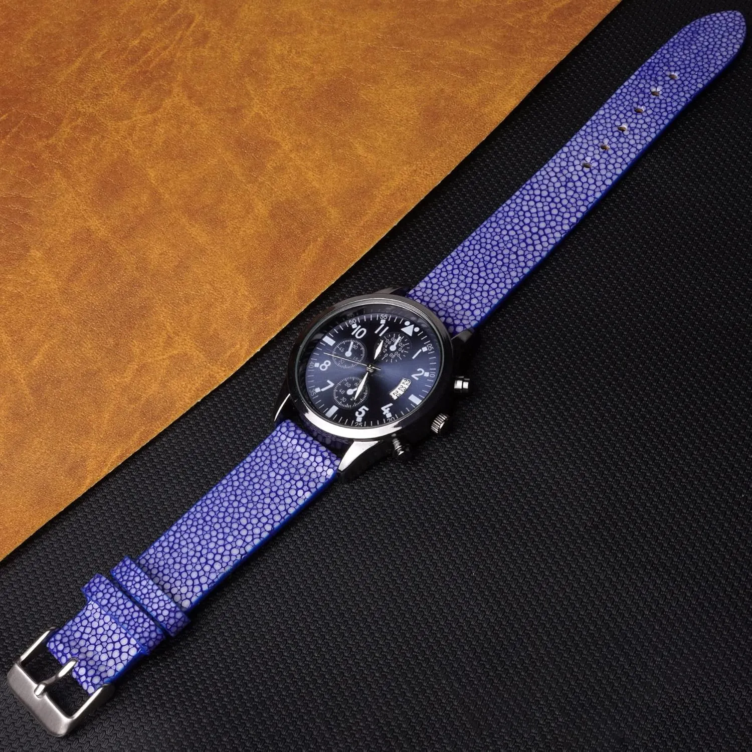 20mm 21mm 22mm Stingray Leather Watch Bands Men Handmade Replacement Wrist Watch Straps Vintage Extra Soft Exotic Leather Strap Gift for Him 18mm eight 19mm 