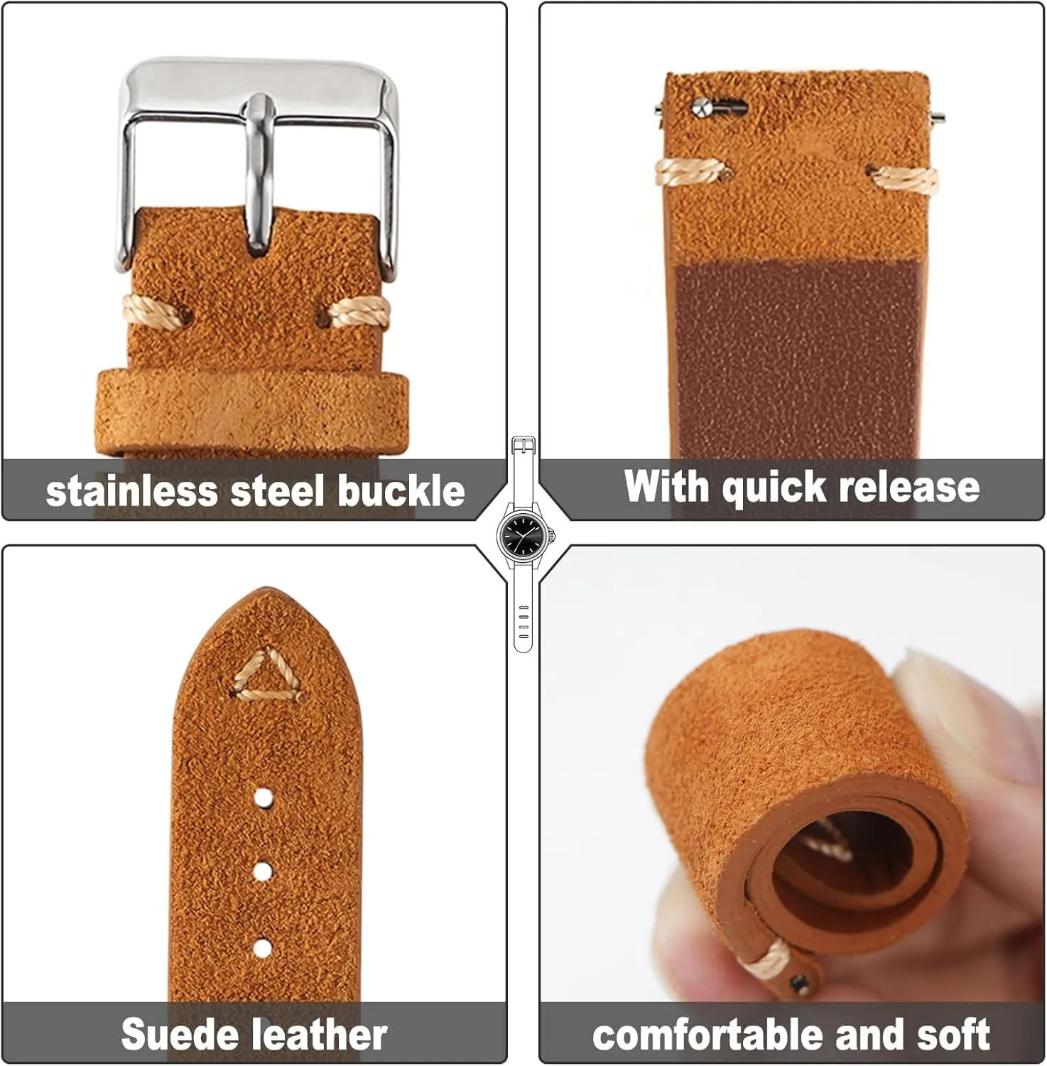 21mm 22mm 24mm WOUKUP neighbor unprocessed dump compass trend Quick Release Suede Leather Watch Bands Vintage Watchband for Men Watch Strap 18mm 19mm 20mm 
