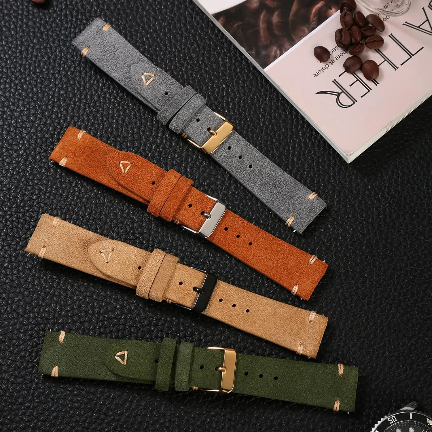 21mm 22mm 24mm WOUKUP neighbor unprocessed dump compass trend Quick Release Suede Leather Watch Bands Vintage Watchband for Men Watch Strap 18mm 19mm 20mm 