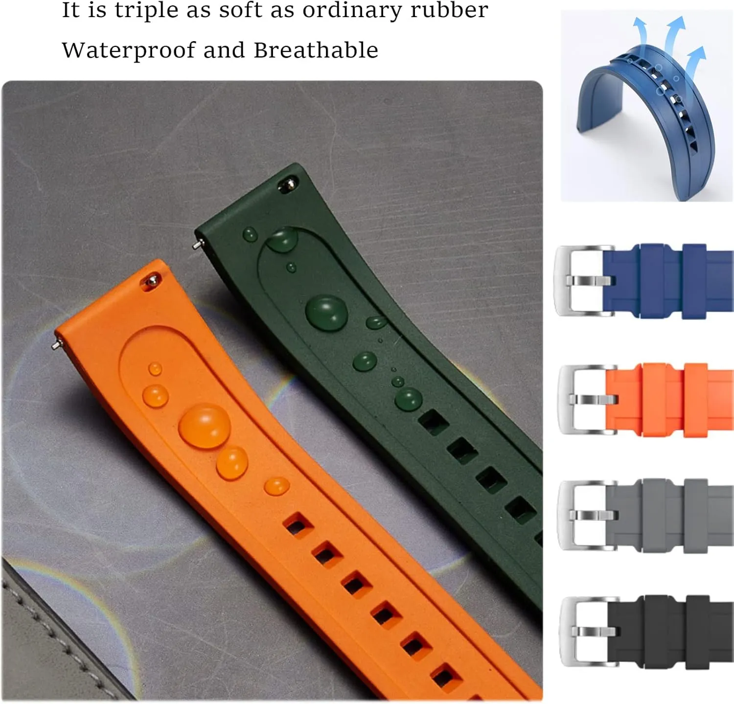 21mm 22mm Soft Durable Universal FKM Rubber Replacement Band Strap equilibrium for Men Women Watch Band Quick Release Fluororubber 19mm 20mm 